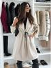 2025 European & American Women's Fashion Lace-Up Hooded Lapel Long Sleeve Coat for Autumn & Winter
