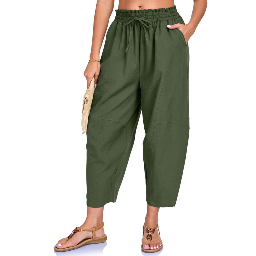 Women Loose Fit Casual Elastic Waist Drawstring Pants with Pockets Lightweight Relaxed Fit Trousers for Everyday Wear