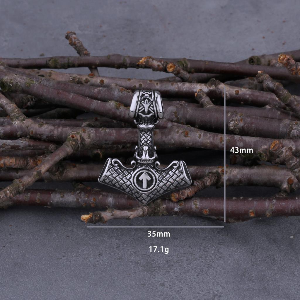 Stainless Steel Viking Thor's Hammer Odin Rune Necklace Men's Charm Hip Hop Biker Amulet Pendant Vintage Jewelry Christmas Gift