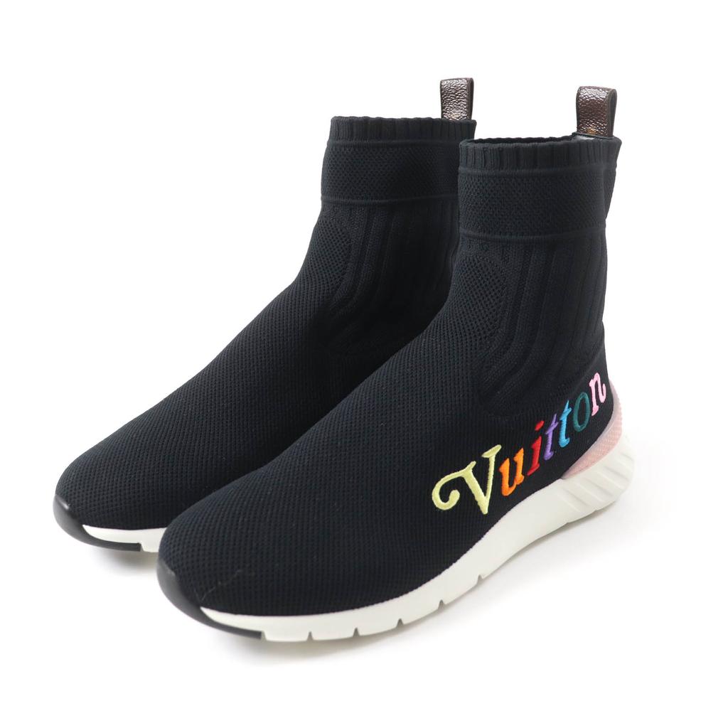 Great LOUIS VUITTON Sneakers Logo Socks Black Women 37.5 Used