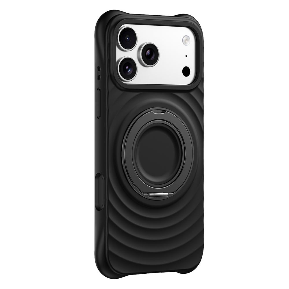 For iPhone 17 Pro Max Magnetic Case Rotating Kickstand Ripple Texture Liquid Silicone Shockproof Phone Cover
