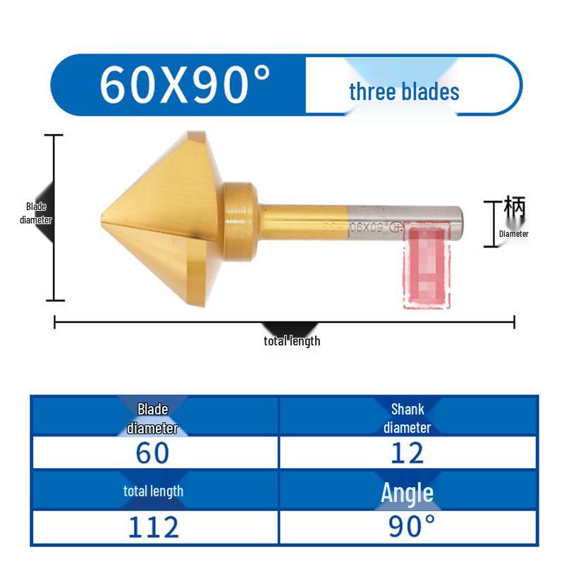 90° Titanium-Coated Chamfering Tool, Single/Three-Flute, 45° Countersink and Deburrer for Stainless Steel.