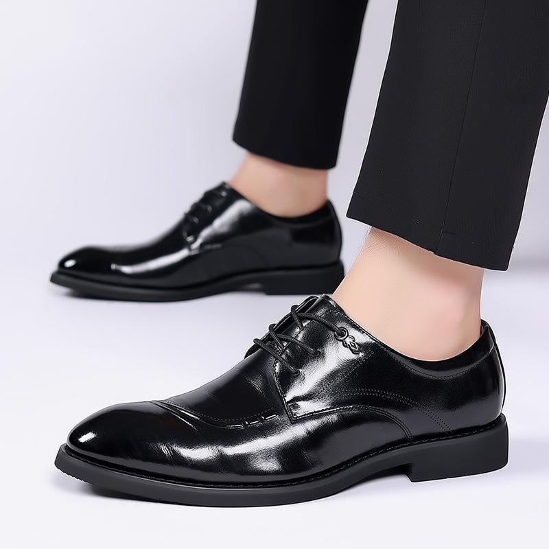 New Men's Genuine Leather British Style Derby Shoes - Breathable, Fashionable, Casual, and Formal.