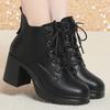 7cm Retro Comfortable Block High Heel Shoes Autumn Winter 2025 Elegant Soft Leather Boots Ankle Motorcycle Botas Office Mom Work