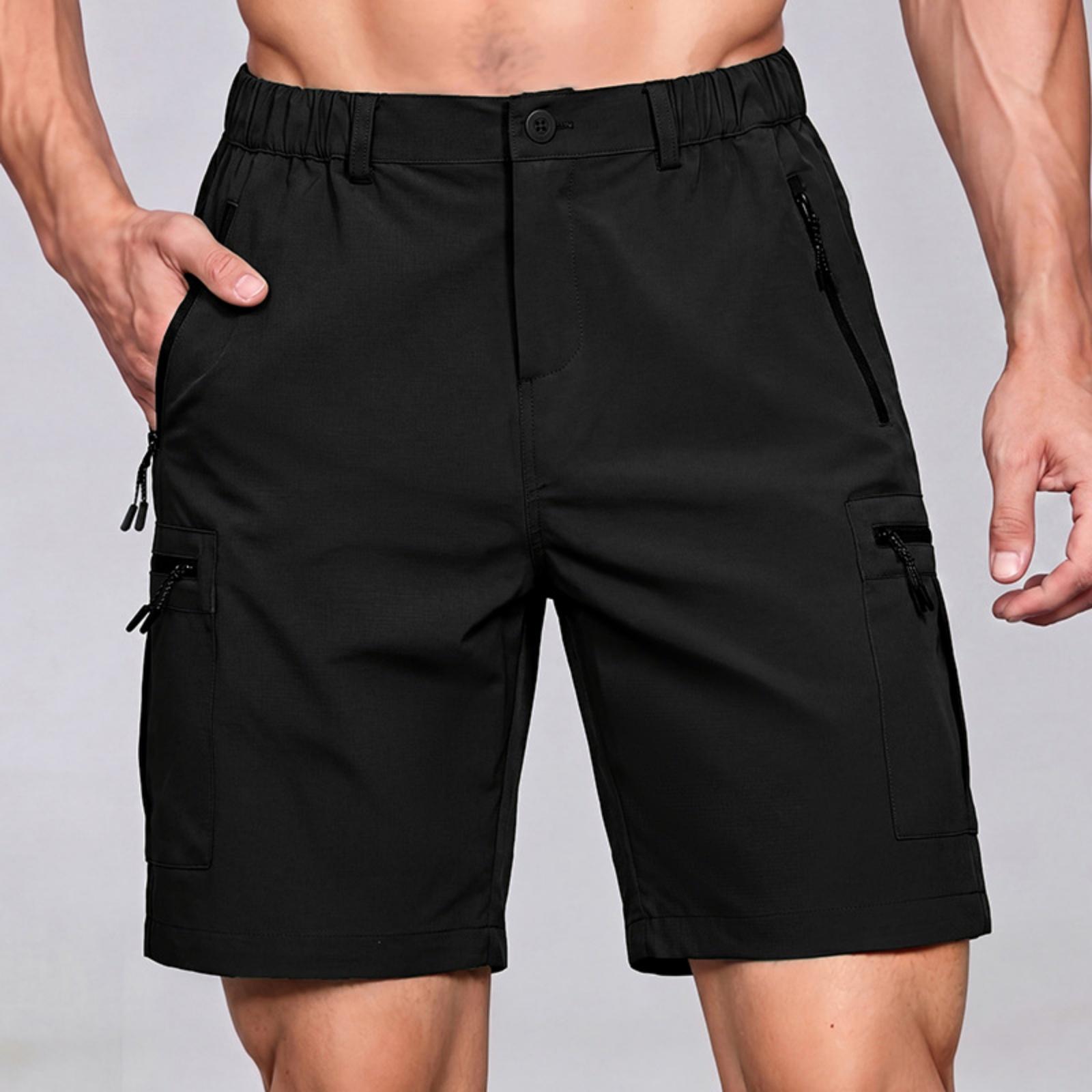 Men s Casual Drawstring Waist Lightweight Stretch Athletic Shorts with Zip Pockets Comfortable Fit Breathable Fabric S чёрный