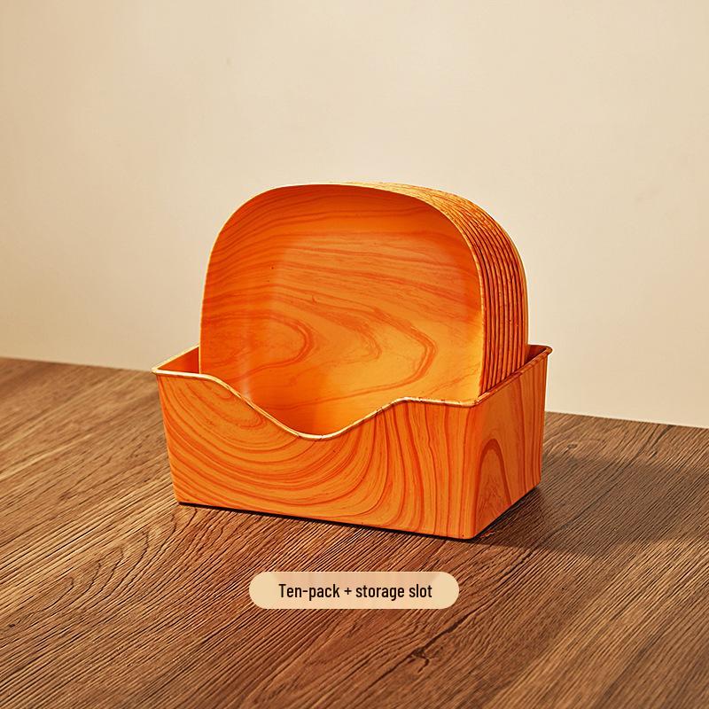 Retro Faux Wood Grain Multi-Compartment Snack Dish for Melon Seeds and Dried Fruits