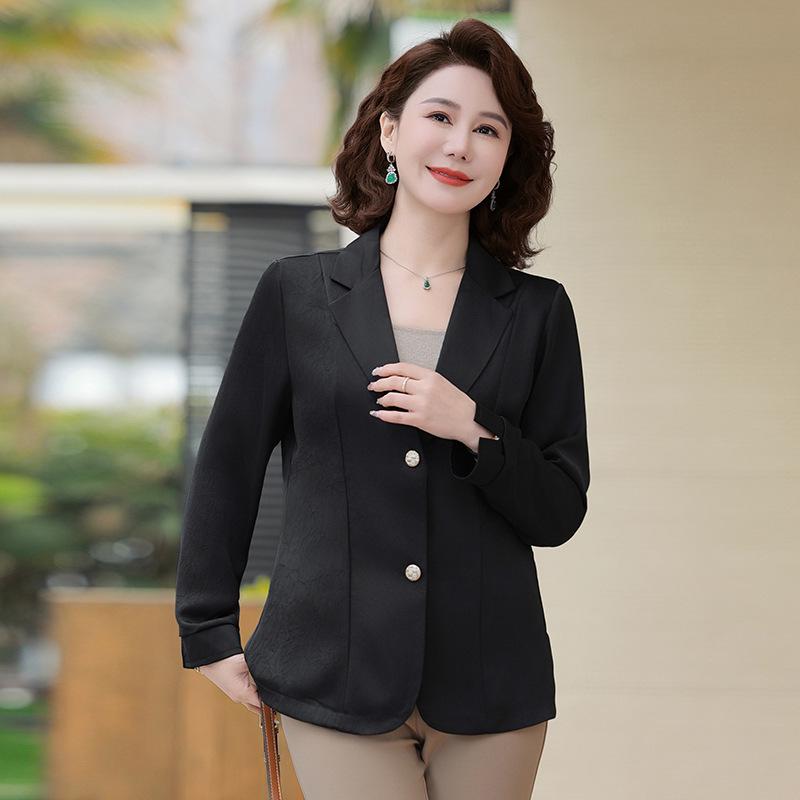 

Женский атласный блейзер из ацетата высокого класса - Весна 2025, Маленький размер, Длинный рукав XXXL for 120-130 lbs чёрный