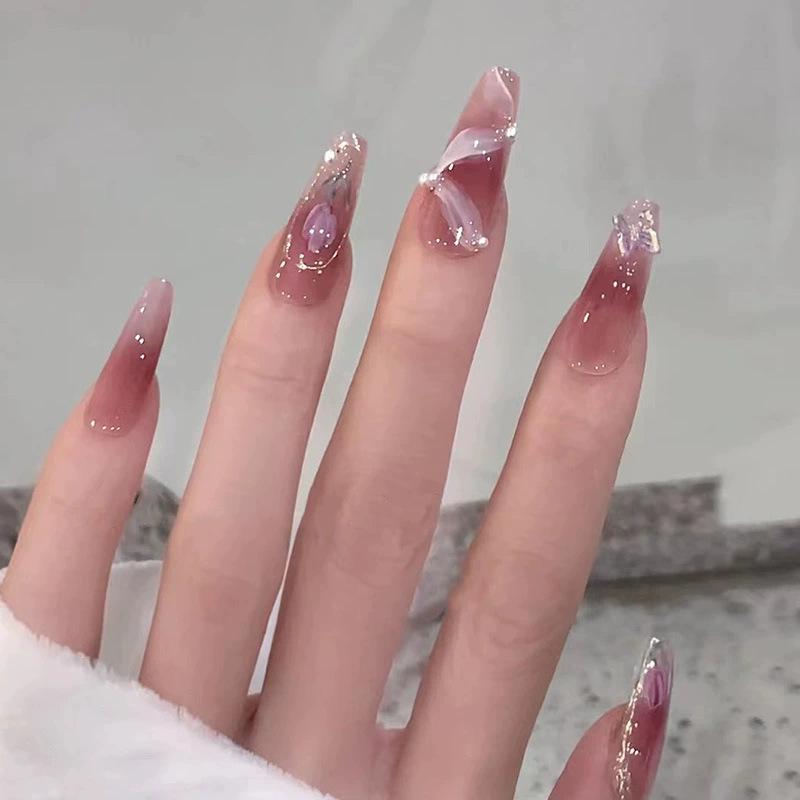 Premium Long Sparkle Handmade Faux Nails - Brightening Nail Art Stickers