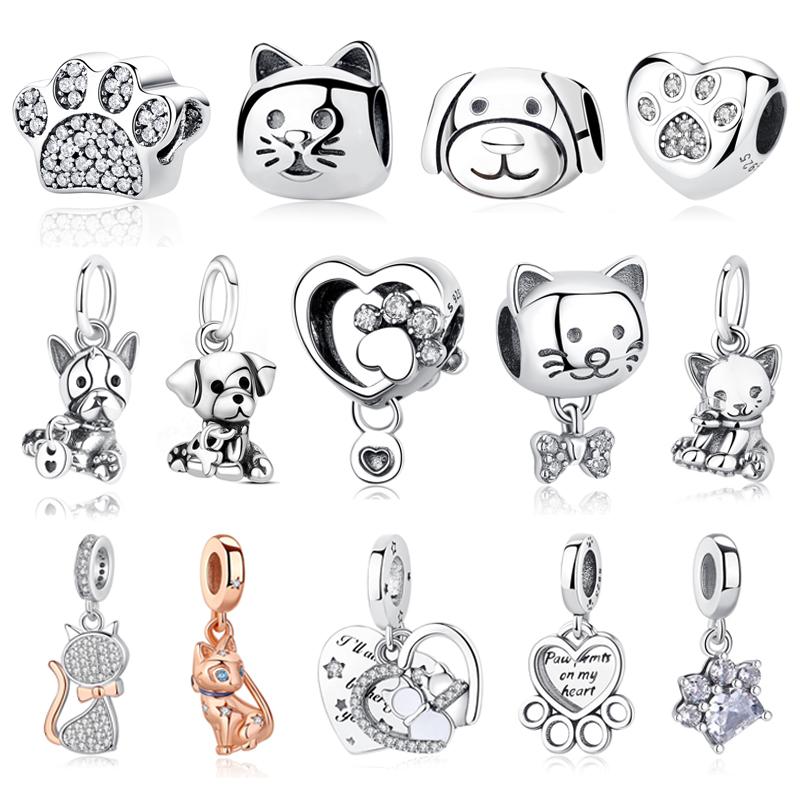 NEW Silver Color Charm Beads Are Suitable For Bracelet Necklace Cat Puppy Love Female Diy Jewelry Charm