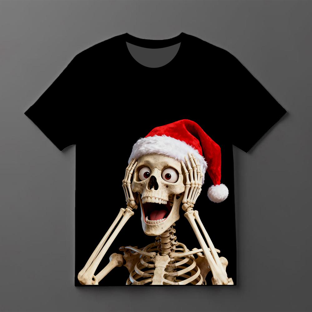 Christmas Funny Skull Graphic Tshirt Street Y2k Creative Personality Skeleton Printed Tops Unisex Fashion Short Sleeve T Shirts