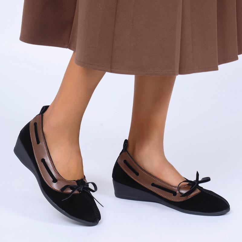 Fashion French Retro Bowknot Decoration Ballet Shoes Women 2025 Autumn Round Toe Wedge Heel Pumps Comfort Soft Sole Low Heel Pumps