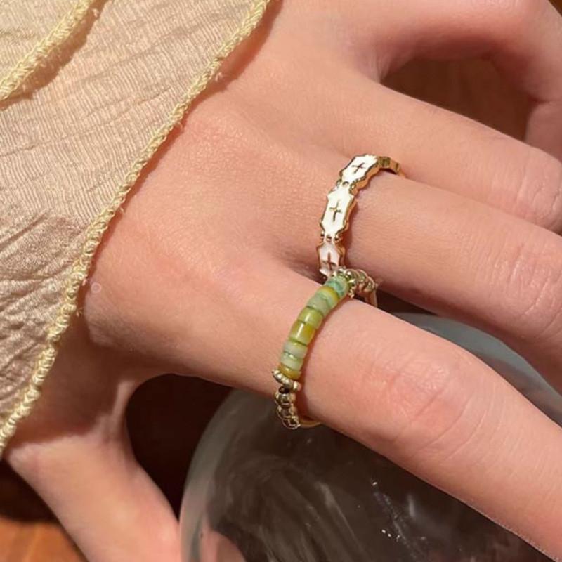 2024 Spring New Vintage Enamel Adjustable Ring For Women Geometric Style Fingerwear