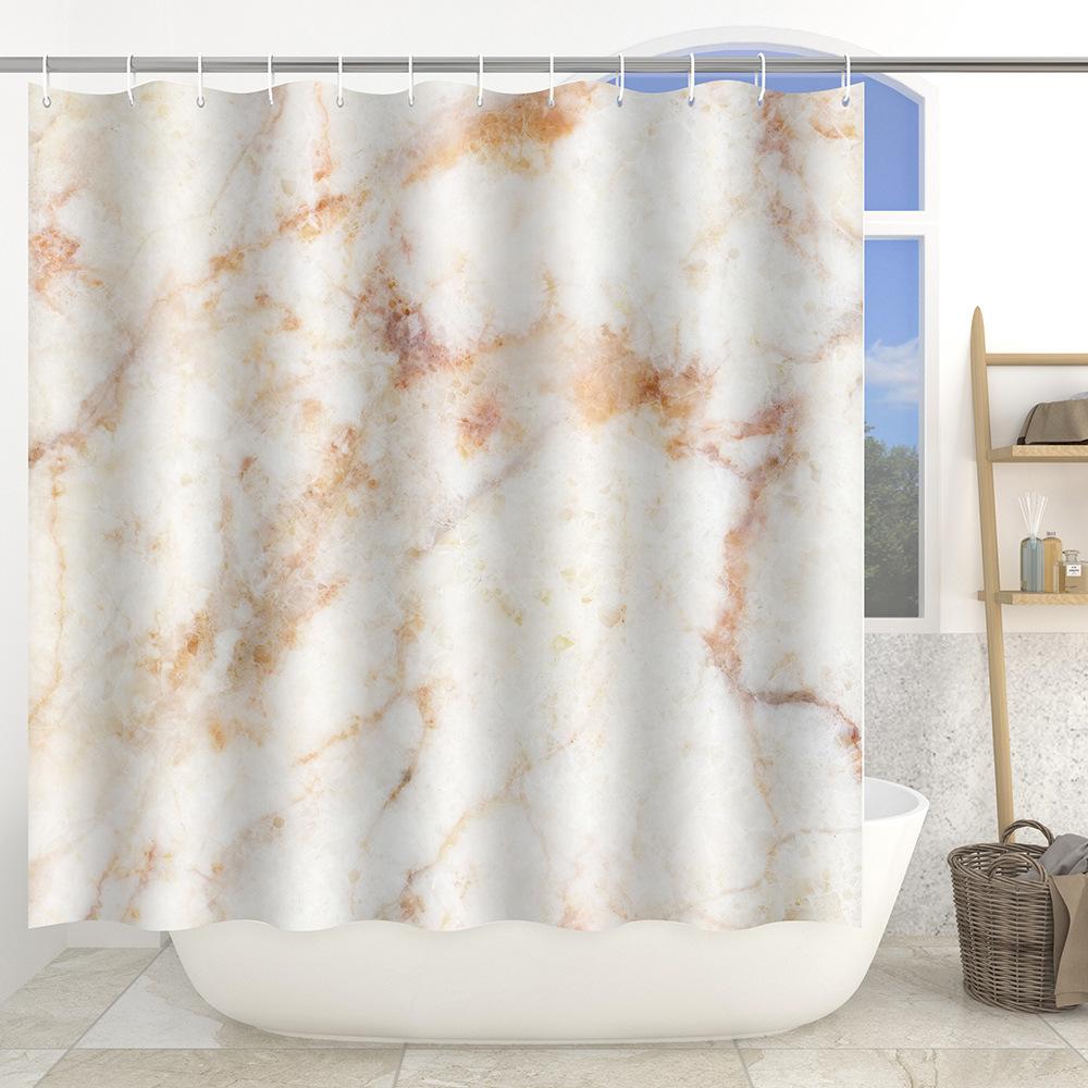 Marble Texture Printing Bathroom Non-Slip Floor Mat Shower Curtain Combination Carpet European And American Style