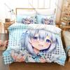 Amane Kanata Blue Hair Wing Angel Anime Print Duvet Cover + 2 Pillowcases Soft Pastel Microfiber Bedroom Decor