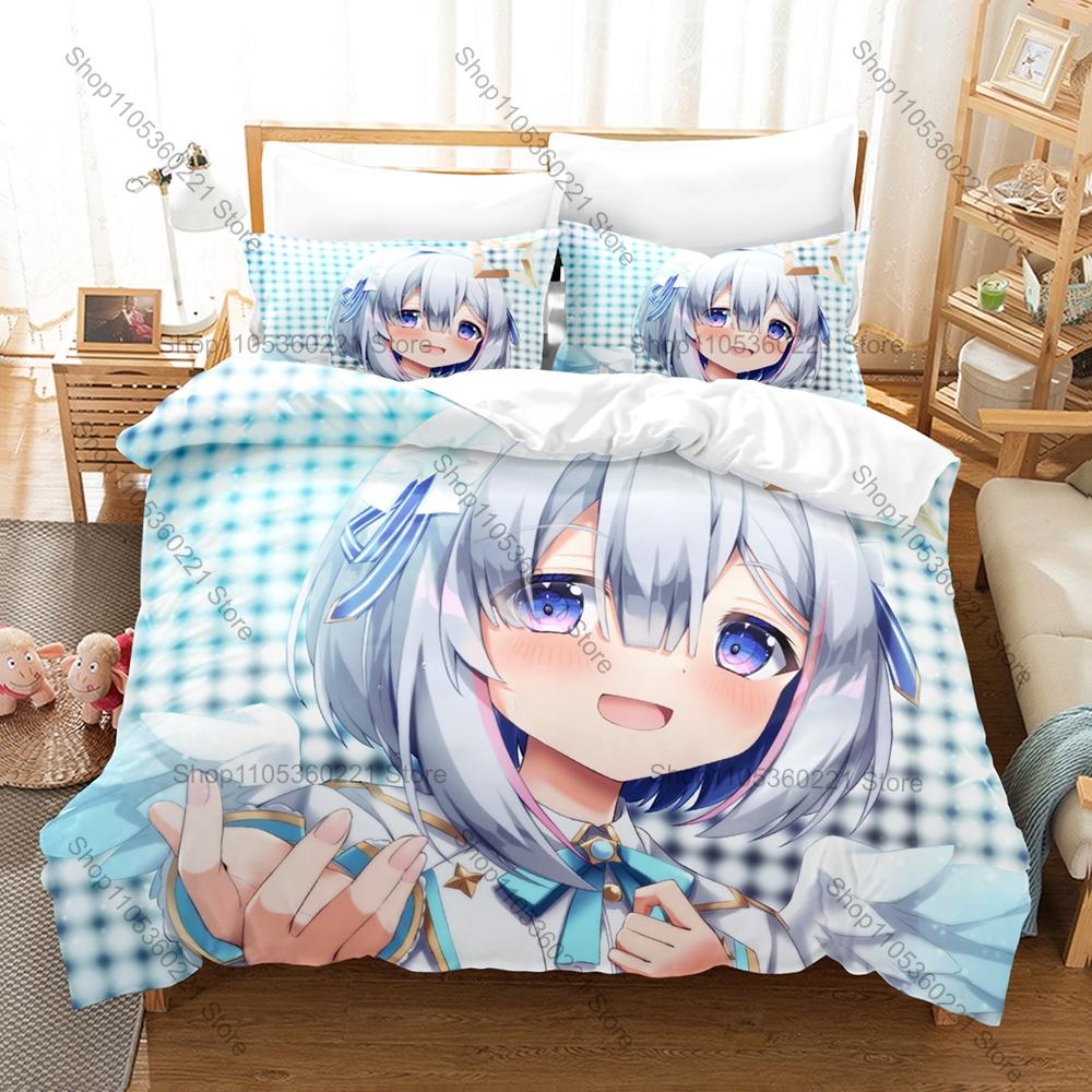 Amane Kanata Blue Hair Wing Angel Anime Print Duvet Cover + 2 Pillowcases Soft Pastel Microfiber Bedroom Decor