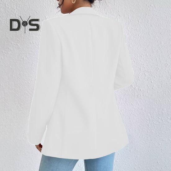 Dámský oblekový kabát jaro podzim jednobarevný business oblek kabát klopa dlouhý rukáv klopa kapsy otevřená přední bunda