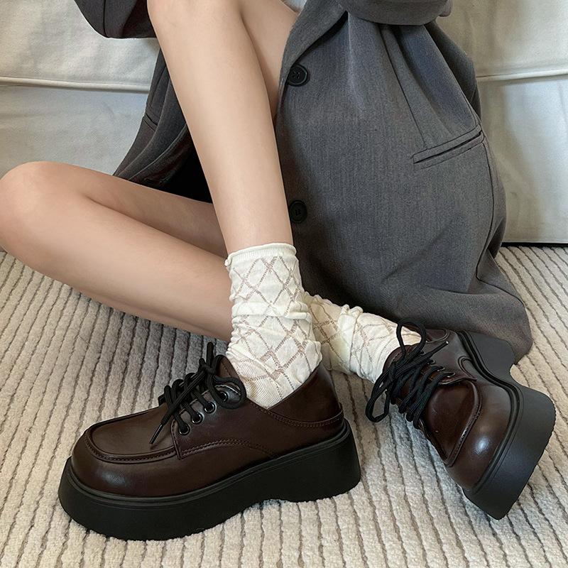 Retro British style small leather shoes women's summer 2025 spring new round head versatile black platform loafer single shoes