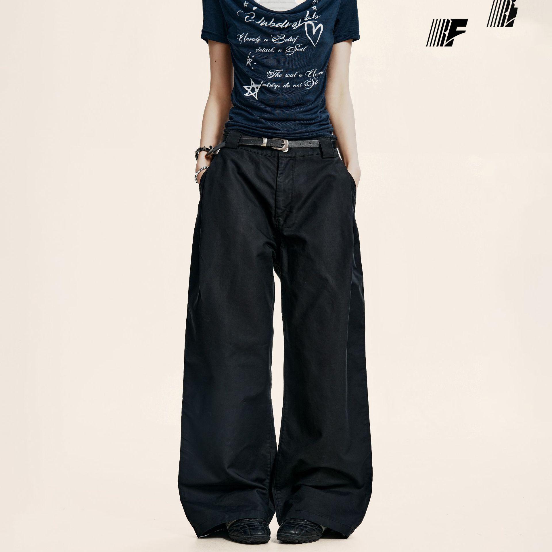 Yongfang Unisex Retro Casual Straight-Leg Trousers - High-End, Relaxed, Trendy Style. L