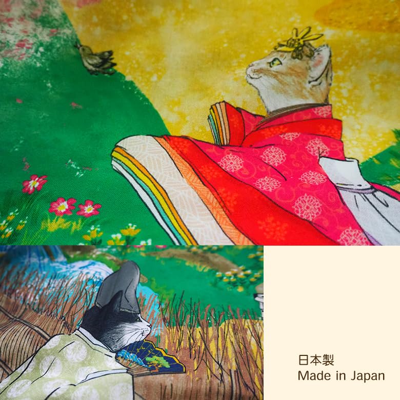 Past and Present Cat Series Hand Made in Original Period Picture Towel, Japan, Cat, Maiko, Kabuki, Firefighter, Tokaido, Courtesan, (Heian Scroll)