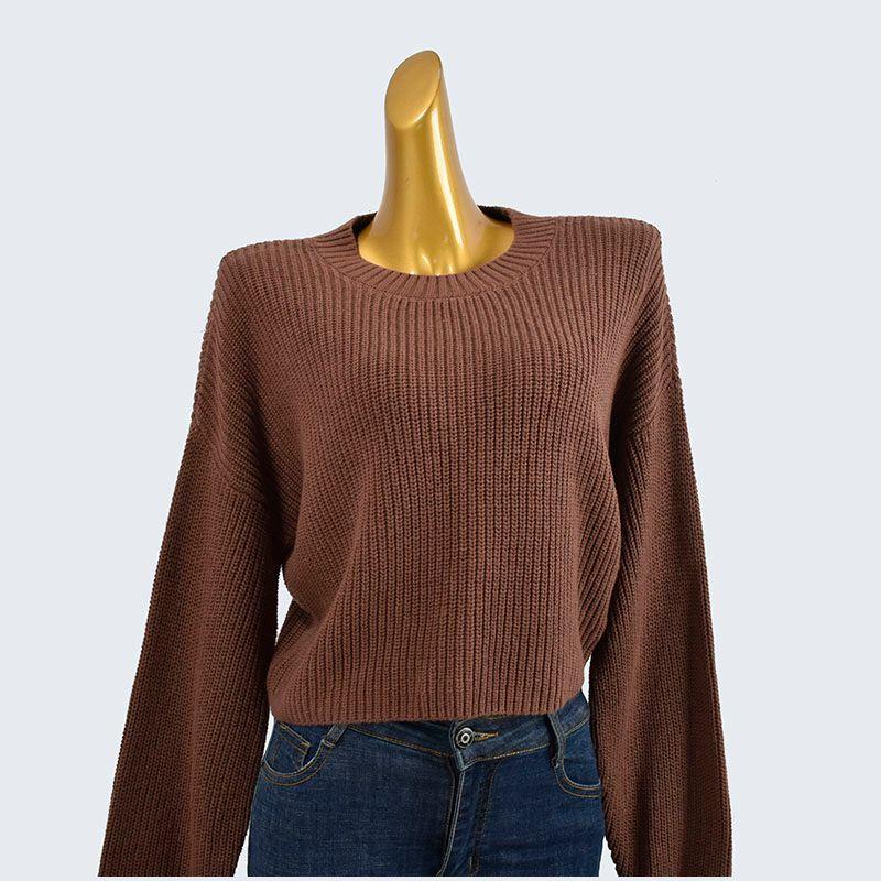 Export Cut Label Spring and Autumn O-neck Short Loose Long Sleeves Lazy Knitting Sweater Pure Color Pullover Women's Clothing Tops