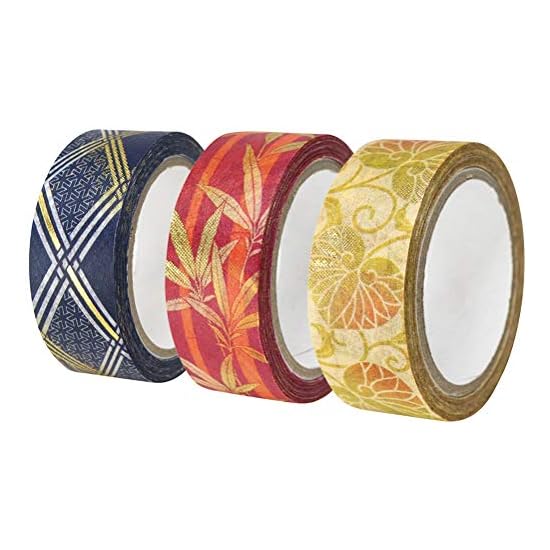 Kamiiso Sansho Made in Japan Washi Masking Tape, kimono-bi 3-roll set (Aoi, Bamboo, Diagonal Lattice
