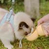 2 In 1 Pet Water Bottle Easy To Clean Transparent Pet Food Containers with Strap Plastic Dog Drinking Bottle Garden
