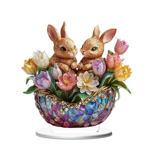 Ostern Tischschild 2D Flach Acryl Hase Ei Etagenständer Ornamente Frühling Indoor Tischaufsatz für Schreibtisch Regal Heimdeko