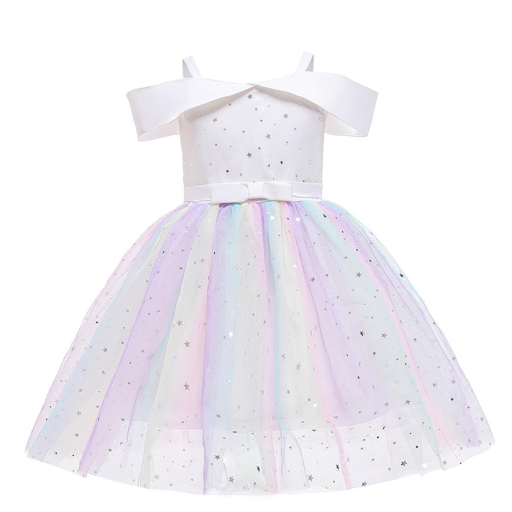 Starry Sky Sequined One-Shoulder Tutu Dress for Girls - European and American Summer Princess Style