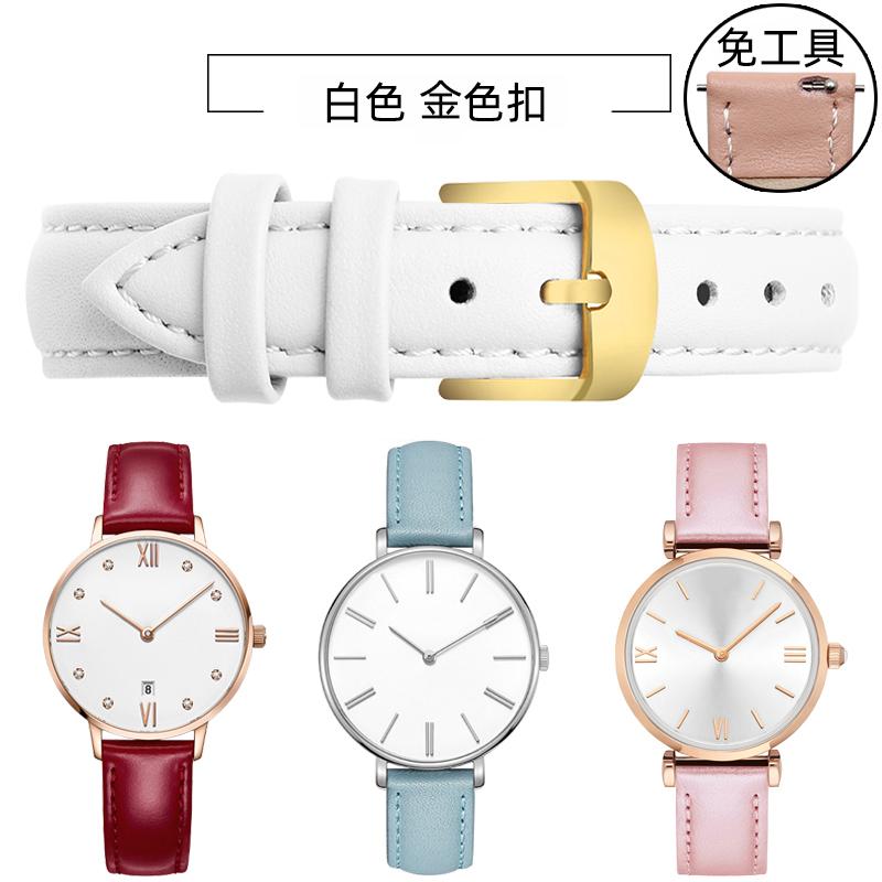 10 12mm 14mm 15mm 16mm 18m Quick Release Strap Women Genuine Leather White Red Pink Blue Cowhide Watch Band Bracelet Accessories