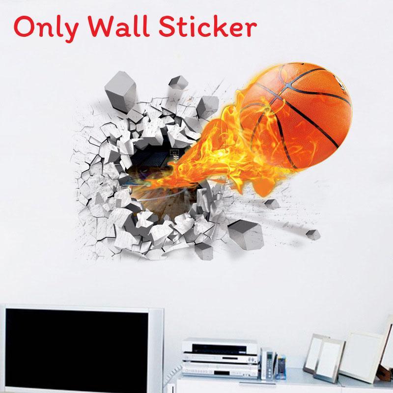 Waterproof Pvc Wall Sticker With Fire Basketball Pattern For Bedroom And Kids Room Basketball