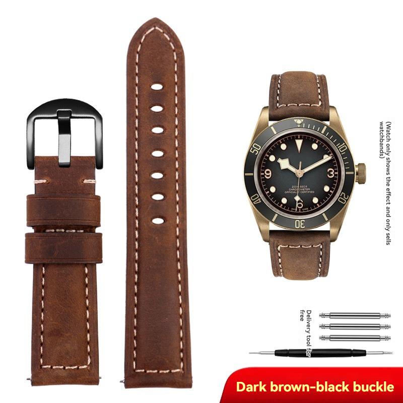 

Натуральная кожаный ремешок для часов Panerai/Tissot/Mido/Omega/IWC | 20 мм 22 мм 24 мм 26 мм | Ретро ремешок из кожи Crazy Horse для мужчин 20mm width