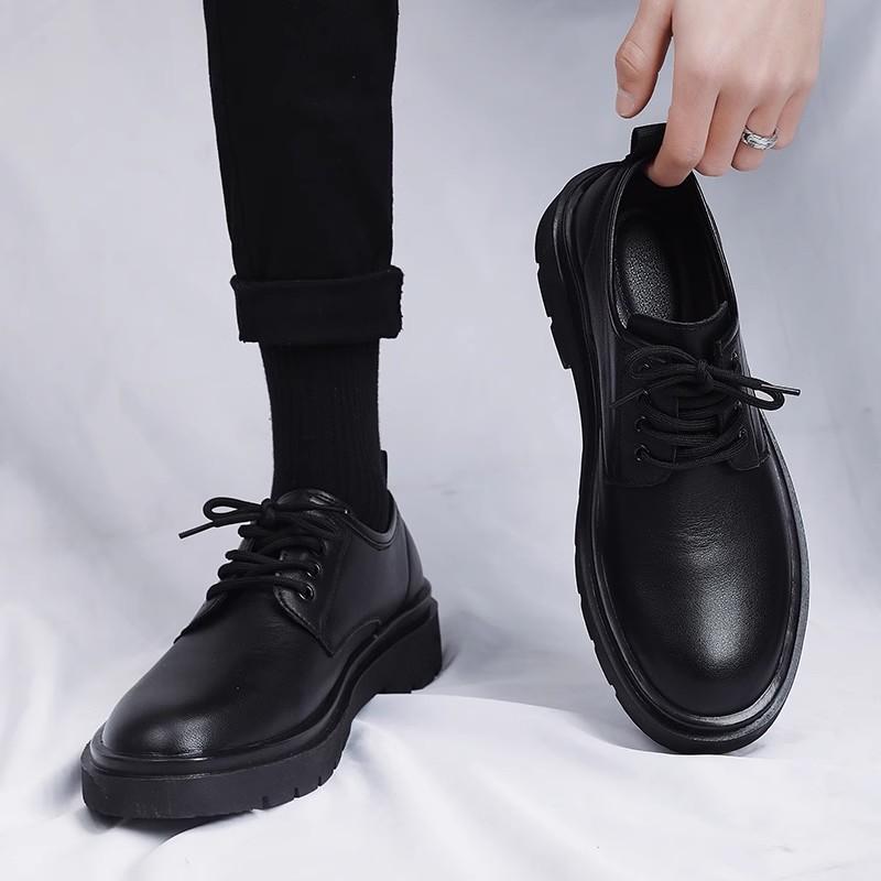 Work Tide Shoes Men's Shoes Spring Black British Style Big Head New Casual Leather Shoes Men's 2025 Business Dress