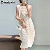 High-quality Miyake-pleated Women's Sleeveless Long Dress with Water-ring Curved Pleats, Versatile for Daily Wear and Commuting, Stylish Design
