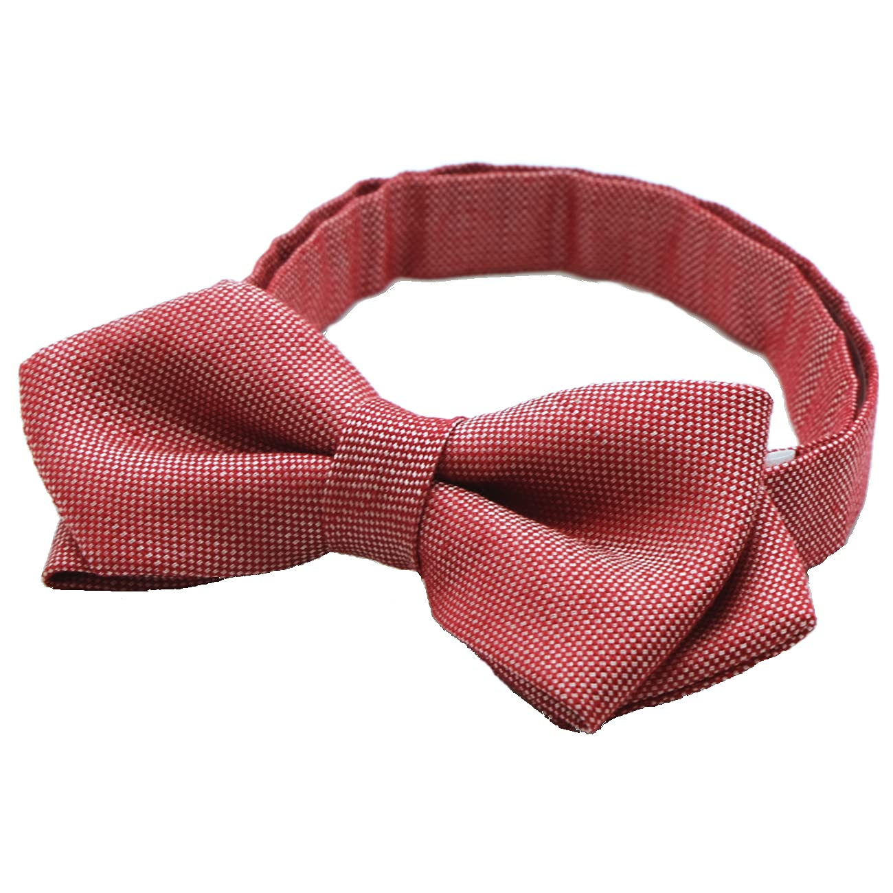 [D+Arts] Bow Tie, Silk Linen, Plain, Kyoto Nishijin Weave, Made in Japan, Simple Fastener (Red)