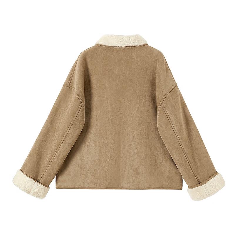 Women's Color-Block Lapel Teddy Fleece Jacket