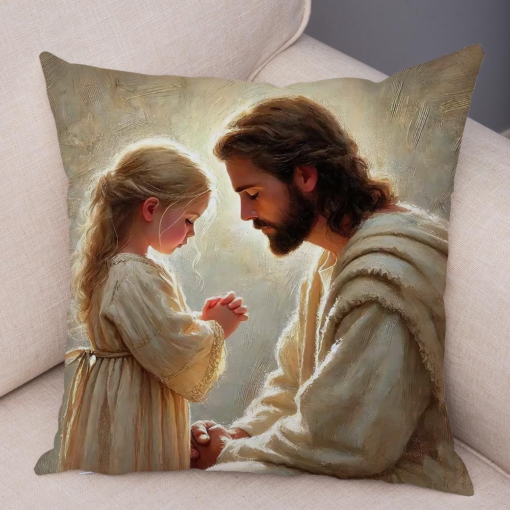 Catoon Jesus Christ Cushion Cover for Sofa Home Double Print Decor Colorful Christ Savior Pillow Case Soft Plush Pillowcase