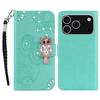 For iPhone 17 Pro Max Wallet Case Owl Flower Imprinted Rhinestone Leather Cover