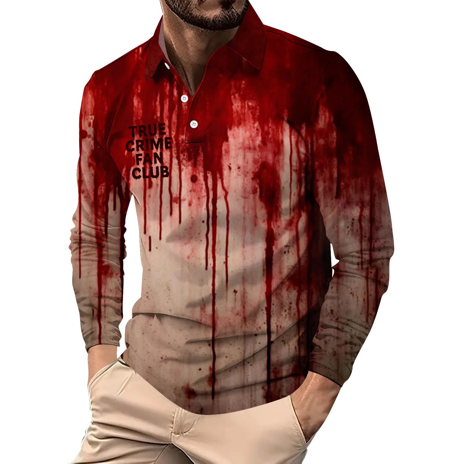 

Men s Loose And Casual Halloween Letter-printed Lapel Button-down Long-sleeved Top L