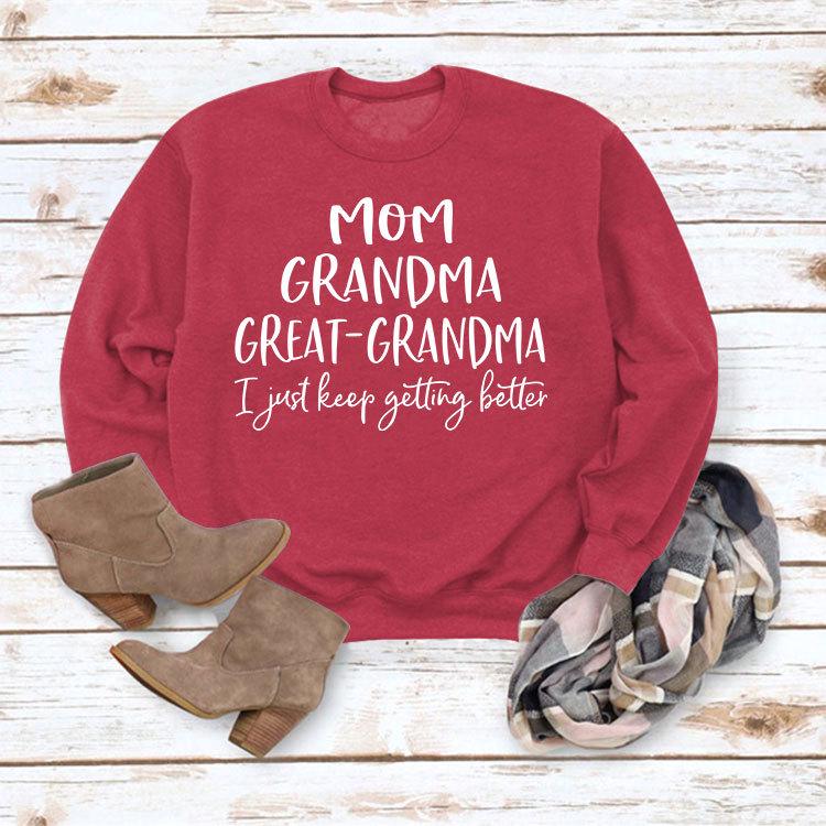 "European & American Fashion Grandma Letter Long-Sleeve T-Shirt, Autumn/Winter, Plus Size"