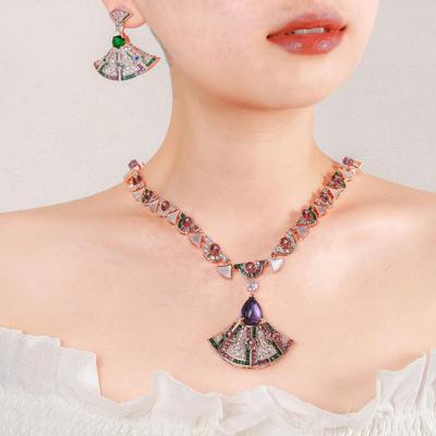Trendiger Winter Geometrischer Fächer S925 Sterlingsilber Zirkon Ohrringe & Halskette Set für Frauen