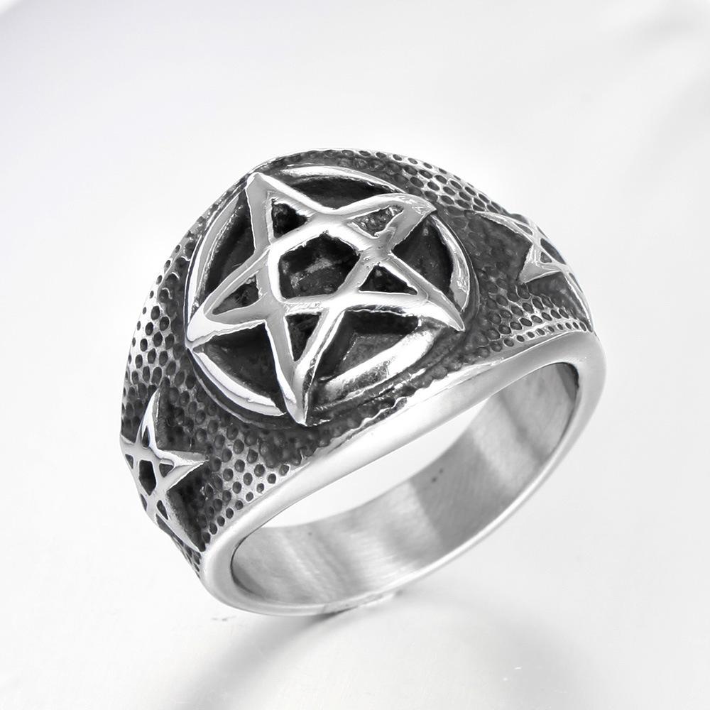 New Punk Usa Size 7 To 13 Size 316L Stainless Steel Jewelry Gold Color Men's Ring Retro Five-pointed Star Gift Jewelry