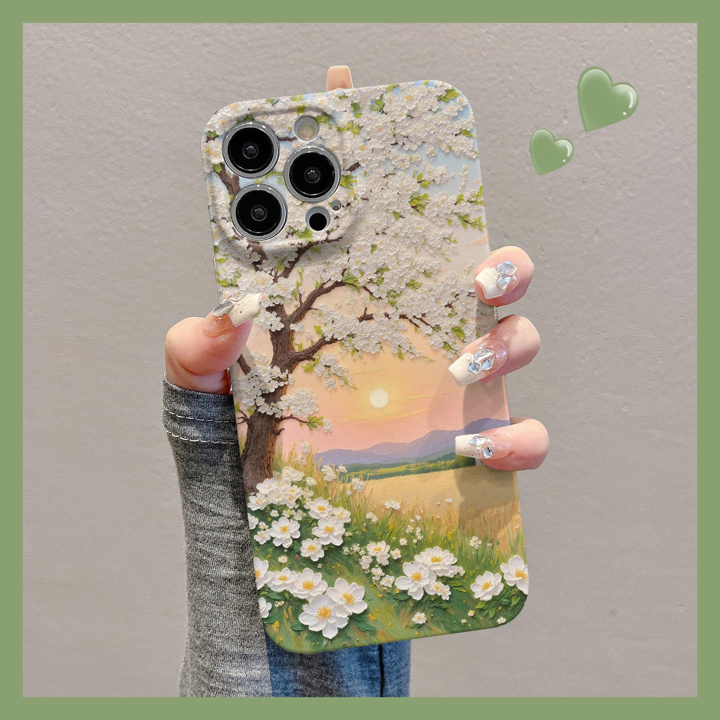 

Sunset Flower Tree Creative Cartoon Phone Case for iPhone 14/15/16/17 Pro Max iPhone 12 Mini