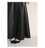 Women's High-End Retro Black PU Leather Pleated Midi Skirt - New Autumn/Winter Slim Fit, Large Swing Umbrella Style