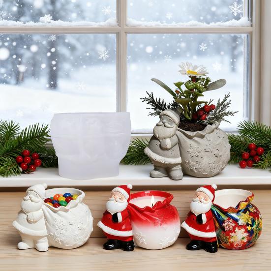 Christmas Santa Claus Epoxy Mold Small Item Storage Candle Container DIY Casting Mold Reusable Holiday Decor