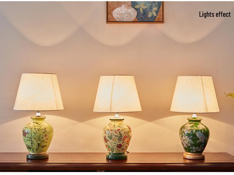 Retro American-Chinese Ceramic Table Lamp with Remote Control for Bedroom or Living Room