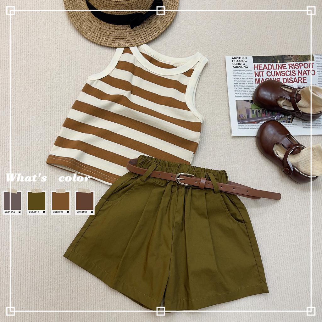 Girls' Outfit Fashionable And Stylish Summer Outfit Lightweight Children'S Striped Tank Top And Shorts