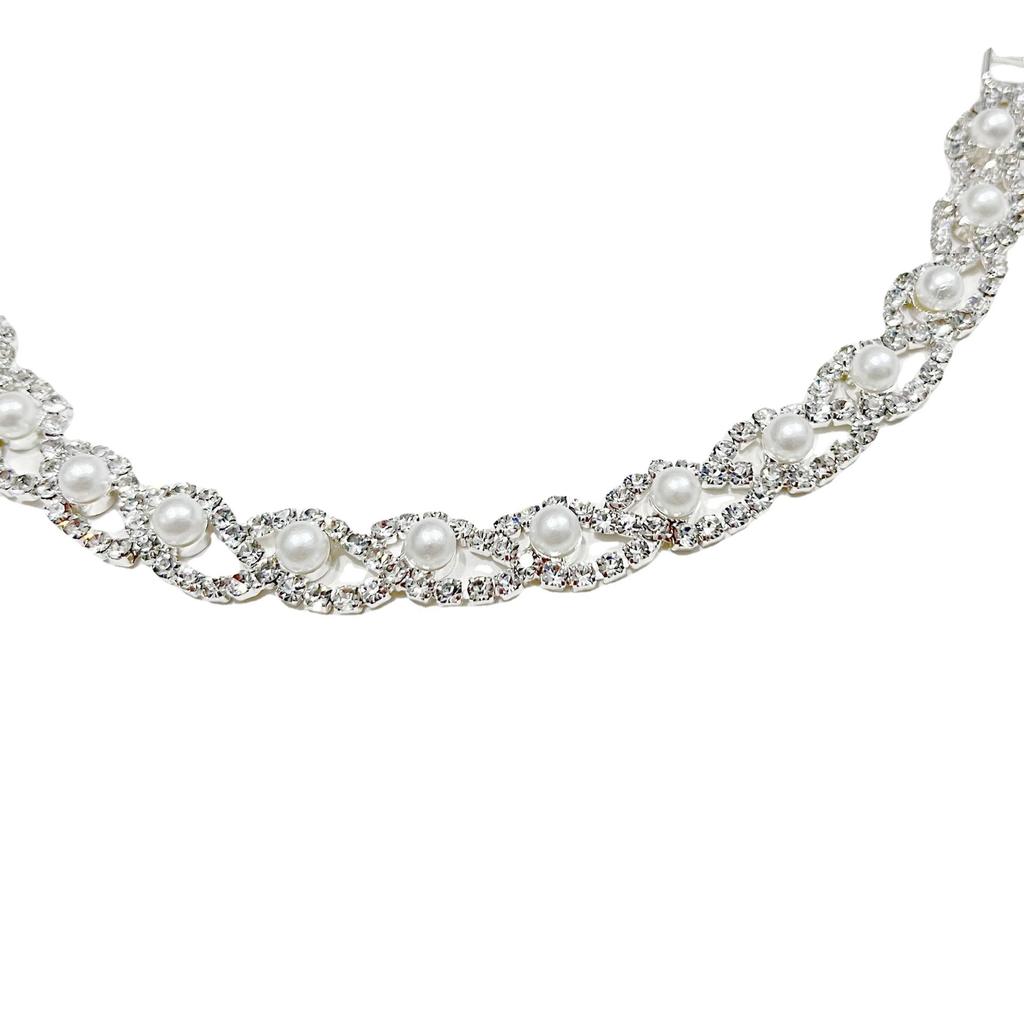 Jewelry Set Women, Rhinestones Bridal Neck Chain Crown Bracelet Bracelet Teardrop Pendant Earrings, Pearl Wedding Party