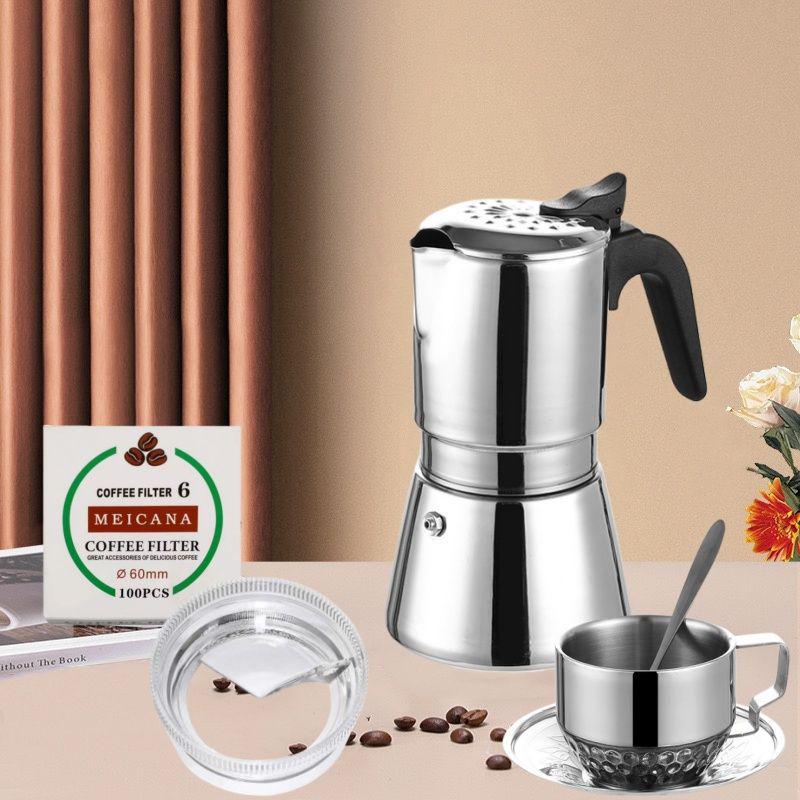 304 Stainless Steel Italian Moka Pot - High Pressure Espresso & Drip Coffee Maker