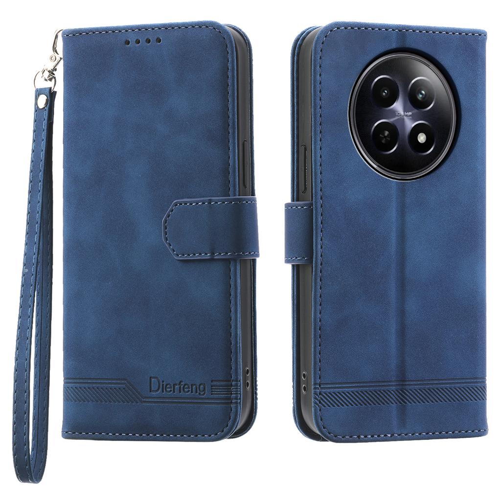 DIERFENG DF-03 Pokrowiec Portfel na Telefon dla Realme 12 5G/12x 5G Etui z Kieszeniami na Karty Wytłaczane Liniami