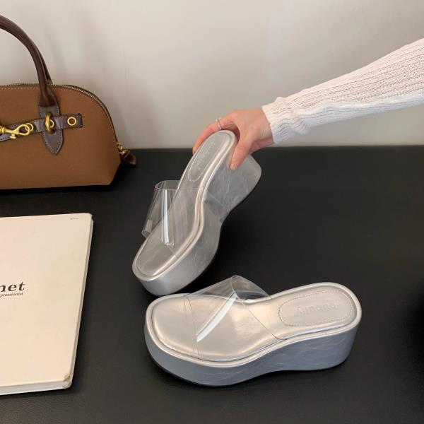 

Fashion Shoes Woman s Slippers Slides Transparent Heel Heeled Mules On A Wedge Platform 2025 Summer Flat High Super High-Heeled Shoes La 35